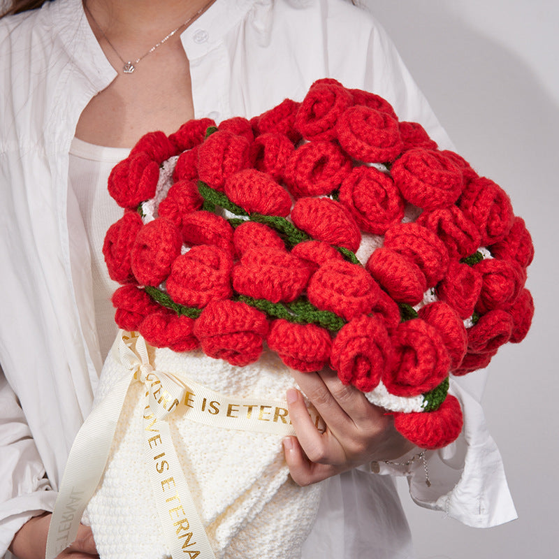 Hand-Made Crochet Rose Bouquet Blanket