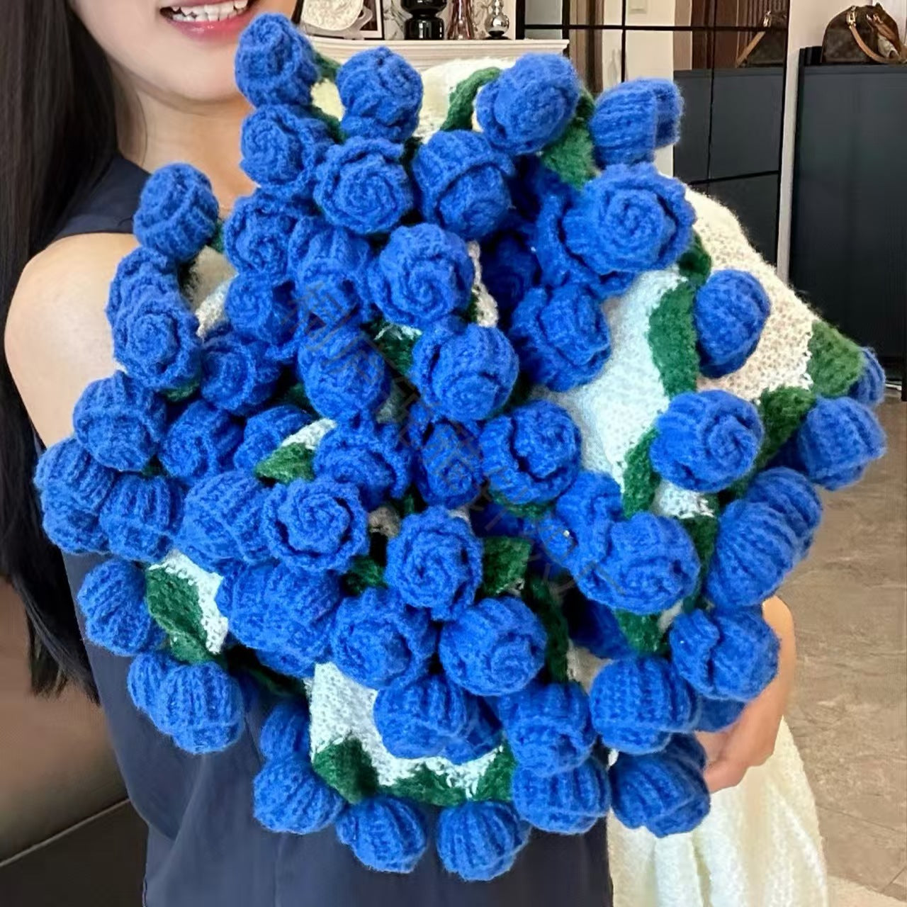 Hand-Made Crochet Rose Bouquet Blanket